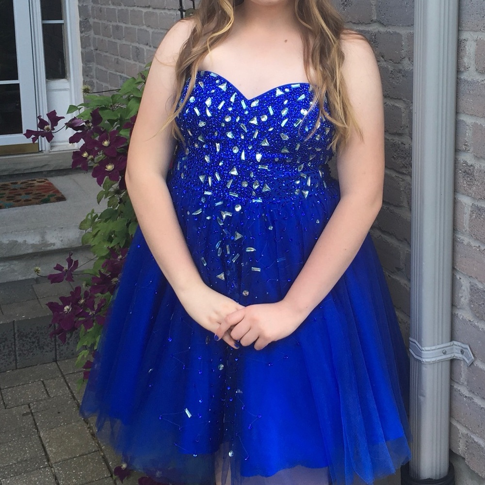 Royal Blue Beaded Tulle Party Dress